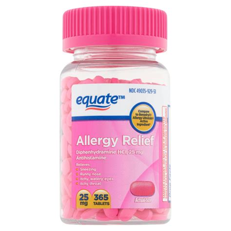 Buy Equate Allergy Relief Diphenhydramine Tablets 25mg 365 Count