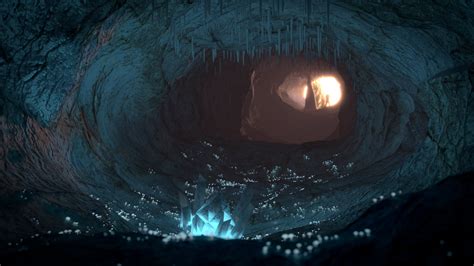 Ice Cavern Digital Wallpaper Blender Cave Crystal Hd