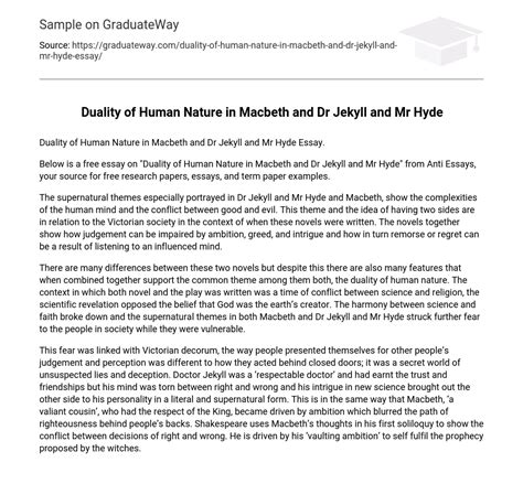 ⇉duality Of Human Nature In Macbeth And Dr Jekyll And Mr Hyde Essay