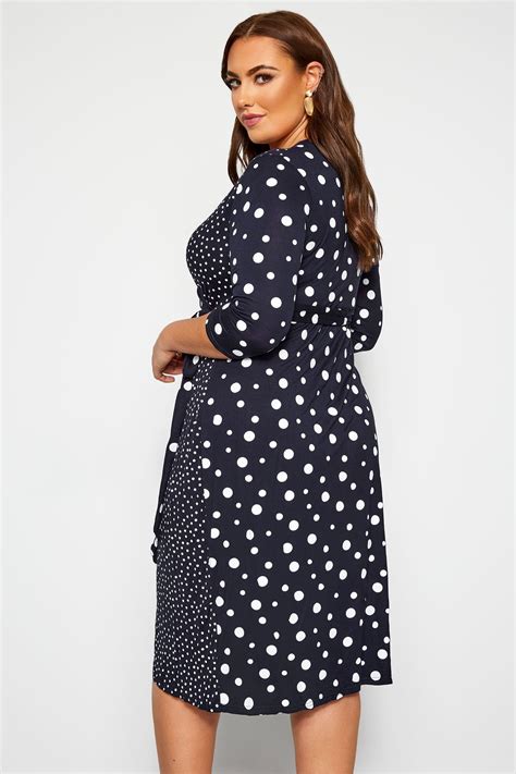 navy mixed polka dot wrap dress yours clothing
