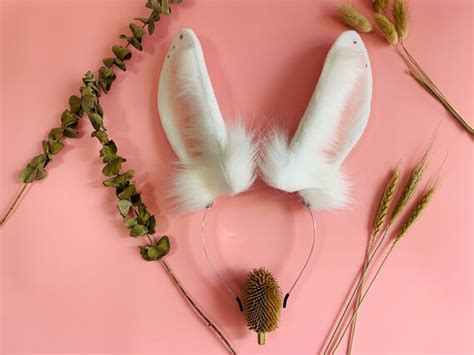 Realistic White Rabbit Ears And Tail Setwhite Bunny Ears And Etsy