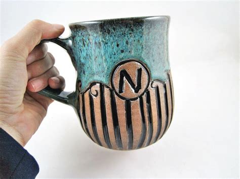 Handmade Pottery Mug Personalized With Your Initial 100 Wheel Thrown And Hand Carved Please