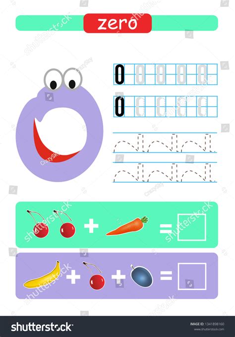 Vektor Stok Printable Worksheet Kindergarten Preschool Learning Numbers