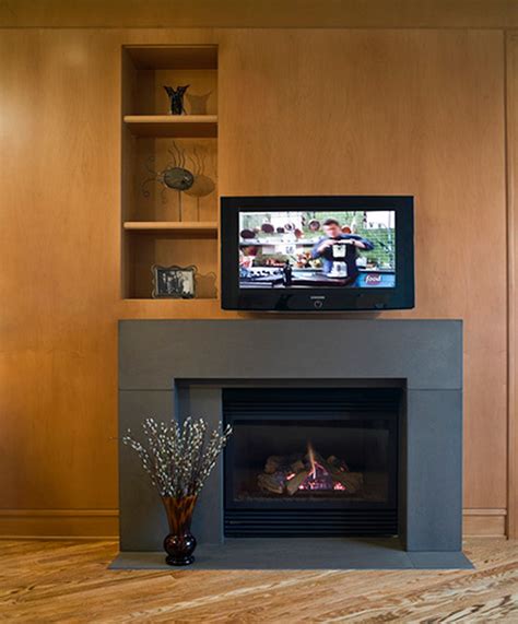 Exclusive dagr design media wall design open concept with clean lines, horizontal fireplace, wood and stone add texture while lighting creates ambiance. Cool Fireplace Designs - HomesFeed