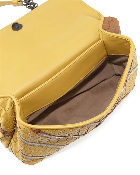 Bottega Veneta Olimpia Intrecciato Snakeskin And Leather Shoulder Bag Yellow