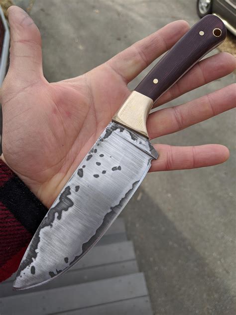 Go Mai Camp Knife With Brass Bolster And Red Coral Micarta Handle