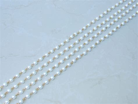 White Pearl Rosary Chain 1 Meter Bulk Chain Round Glass Etsy