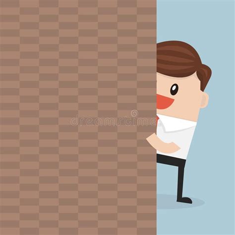 Businessman Apprehensive Hiding Behind The Wall Stock Vector