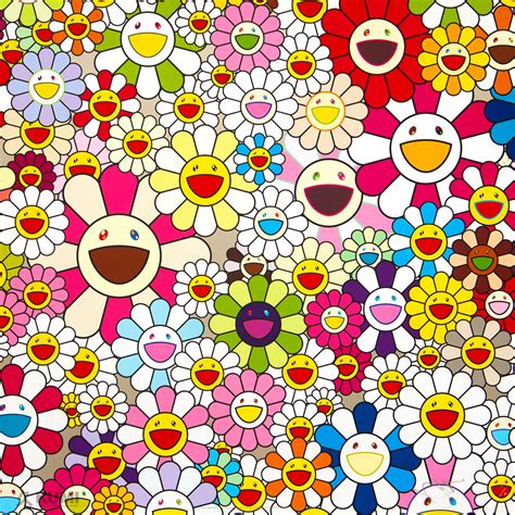 Acrylic and platinum leaf on canvas mounted on board. Takashi Murakami Flowers Blooming in This World and the Land of Nirvana, 2 Print | Kumi Contemporary