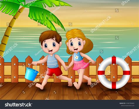 Kids Having Fun Beach Stock Vector Royalty Free 1638790465 Shutterstock