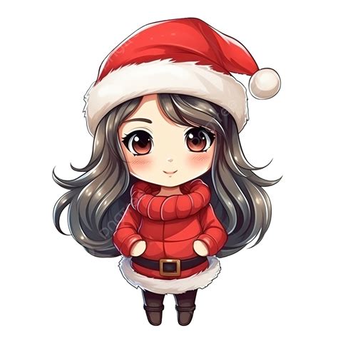 Cute Girl Wearing Santa Hat Cartoon Illustration Christmas Concept
