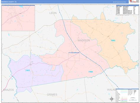 Madison County Tx Wall Map Color Cast Style By Marketmaps Mapsales