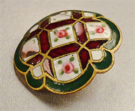 antique enamel button vintage flowers metal shanks … gem