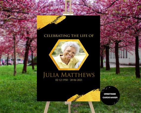 Black And Gold Funeral Welcome Sign Celebration Of Life Poster Funeral Poster Photo Collage