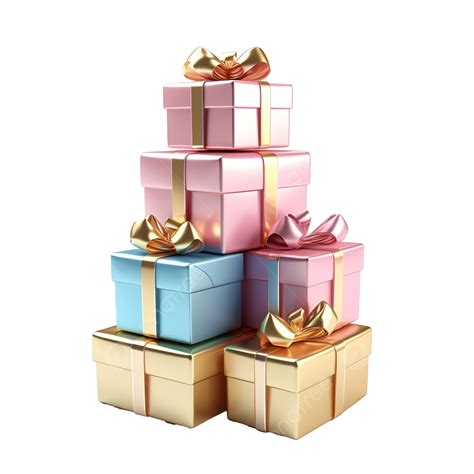 3d Illustration Of Stack Of Gift Boxes With Ribbon Bows Gift
