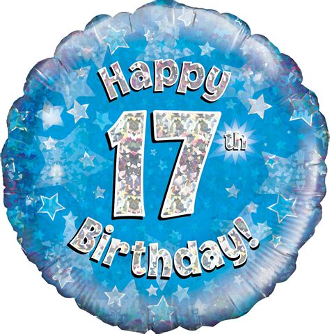18 Happy 17th Birthday Blue Holographic Oaktree Foil Balloon Bargain