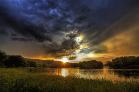 Canada Scenery Sunrises And Sunsets Rivers Grass Clouds