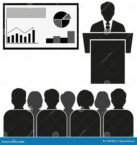 Business Seminarbusiness Man Tribune Speech People Group Meeting