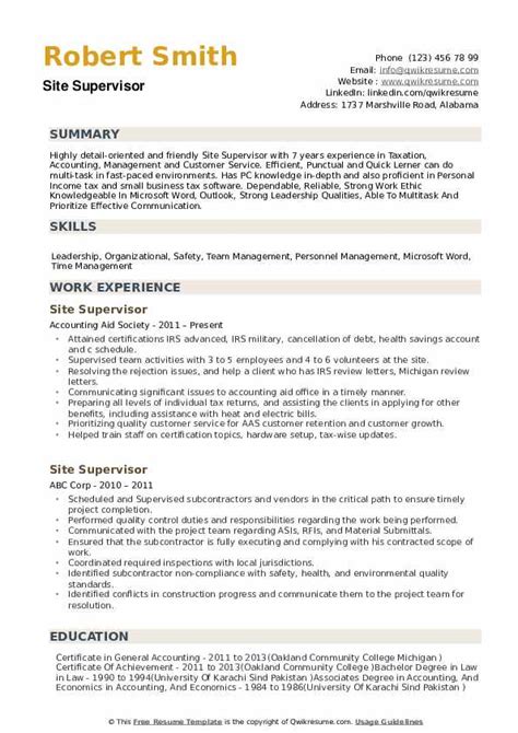 We did not find results for: Site Supervisor Resume Samples | QwikResume