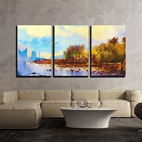 Wall26 3 Piece Canvas Wall Art Seascape Watercolor Painting Of