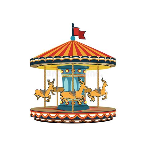 Carousel Roundabout Or Merry Go Round With Adorable Horses Or Ponies