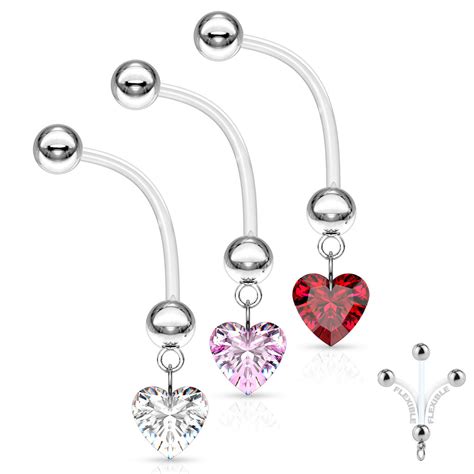 Heart Gem Pregnancy Navel Ring In Clear Flex Ptfe 14g Maternity Flex The Belly Ring Shop
