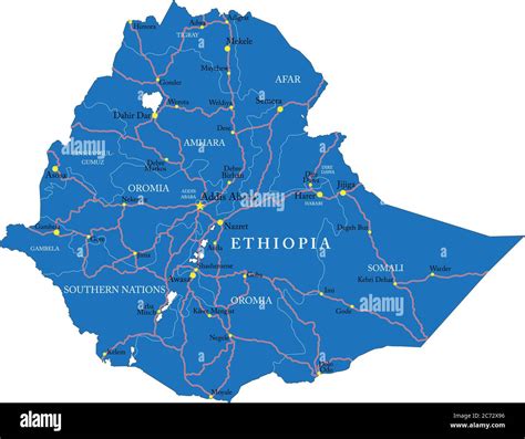 Highly Detailed Vector Map Of Ethiopia With Administrative Regionsmain