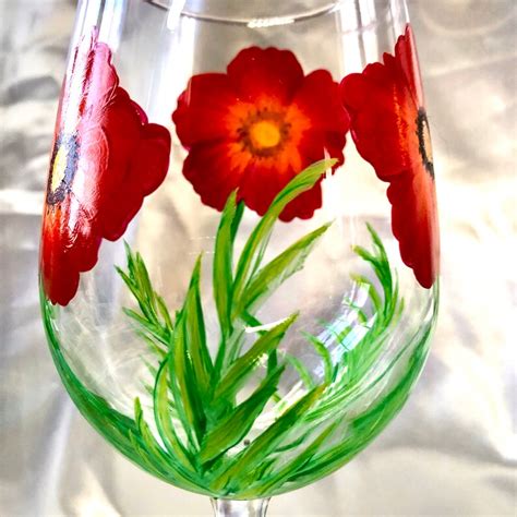Pretty Red Poppies Hand Painted Wine Glasses Etsy