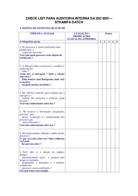 G9 Check List Para Auditoria Interna Da Iso 9001 2000 Pt Es Calidad
