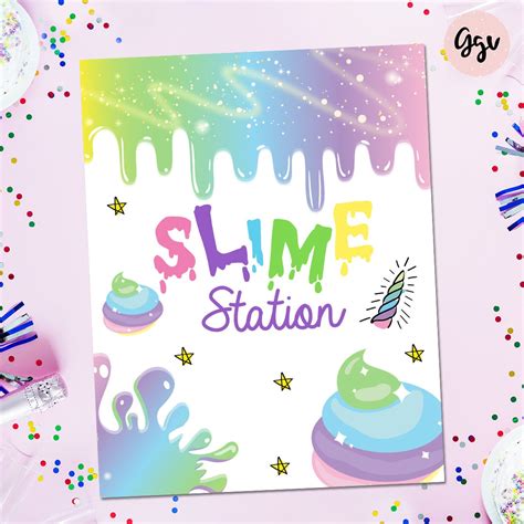 Slime Station Sign Printable Slime Party Decor Glitter Etsy