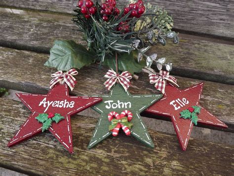 Personalised Christmas Star Hand Painted Wooden Xmas Tree Decoration