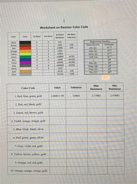 Worksheets Resistor Color Code Answer Key