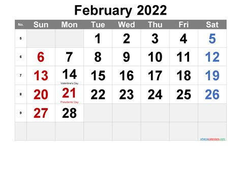 February 2022 Printable Calendar With Holidays