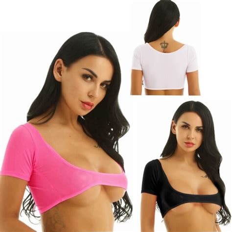 Sexy Women No Bra Cotton Letter Short Sleeve Crop Top T Shirt Summer Tee Blouse Ebay