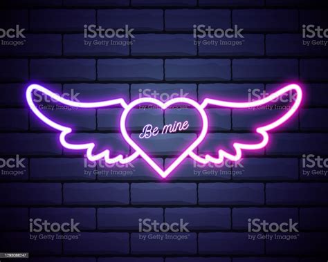 vetores de asas de anjo de coração neon iluminadas sinalizam quadro de bandeira elétrica