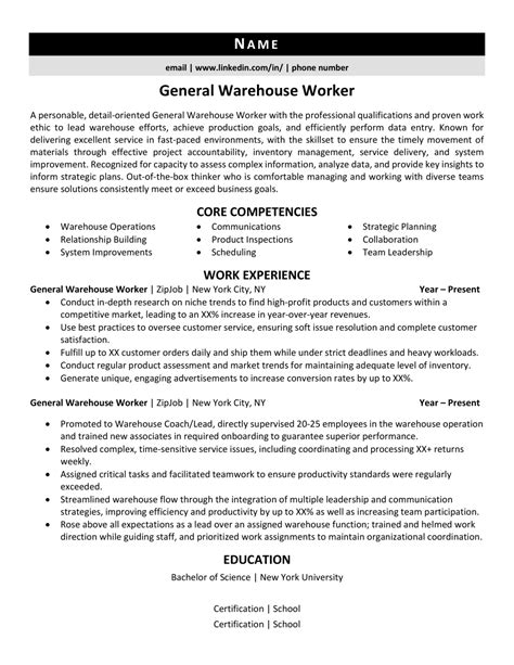 General Warehouse Worker Resume Example And Guide 2021 Zipjob