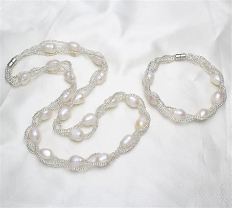 Yyw Natural Cultured Freshwater Pearl Jewelry Sets Birthday Bracelet