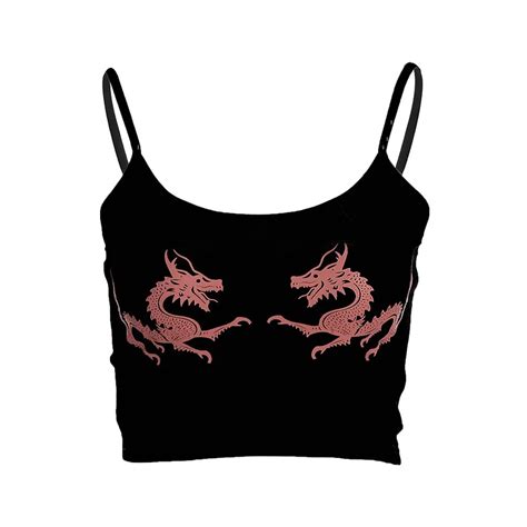 2018 Summer Women Fashion Chinese Dragon Printed Cropped Camisole Sexy