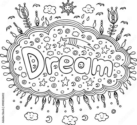 Coloring Page For Adults With Mandala And Dream Word Doodle Let Stock