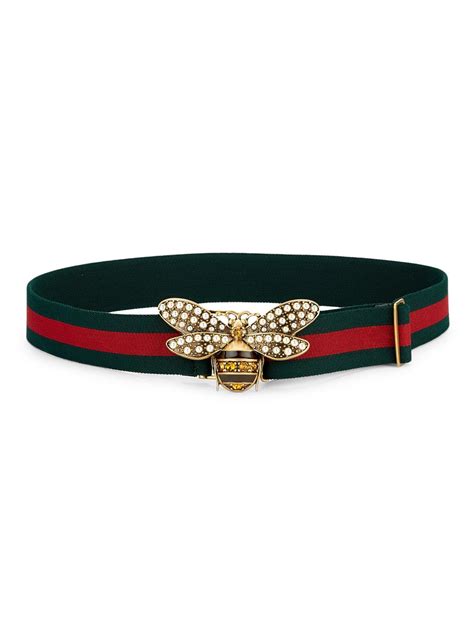 Gucci Canvas Pearly Bee Buckle Sylvie Web Belt In Red Green Green Lyst