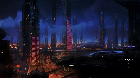 Futuristic Mass Effect Science Fiction City Skyline 3200x1800 Art