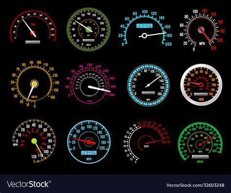 Speedometers Speed Indicators Dashboard Royalty Free Vector