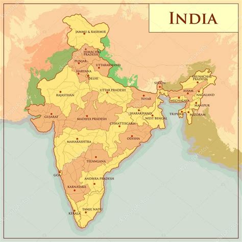 Physical Map Of India With Different State — Stock Vector