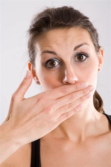 Woman With Hand Over Mouth Stock Photo Image Of Eyed