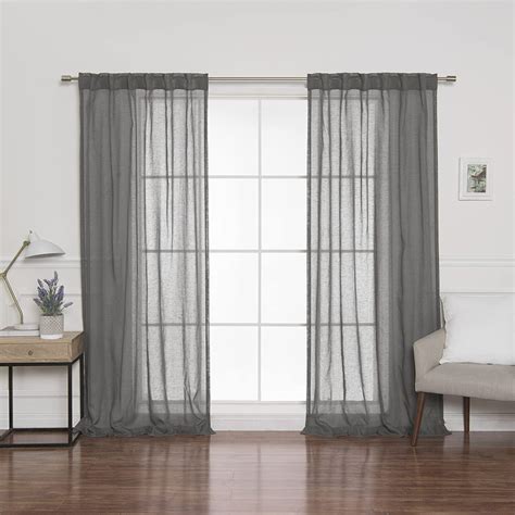 Quality Home Faux Linen Sheer Curtains Back Tabrod Pocket Dark