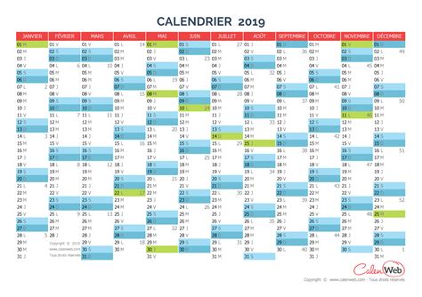 Calendrier Annuel Année 2019 Avec Jours Fériés