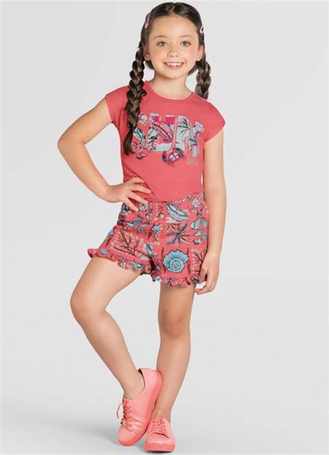 Conjunto Infantil Menina De Praia Rosa Brandili