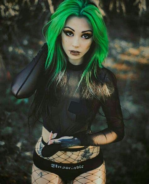 punk girls alt girls dark beauty goth beauty scene hair neon green hair gothic mode emo