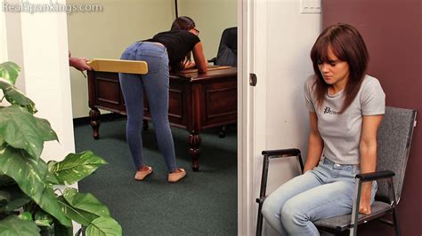 Listening To Her Friend Get The Paddle R Jeansspanking