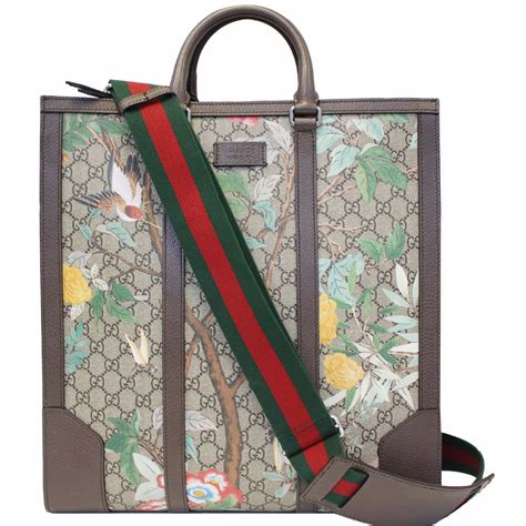 Gucci Gg Supreme Monogram Tian Print Tote Shoulder Bag Maple Brown Us